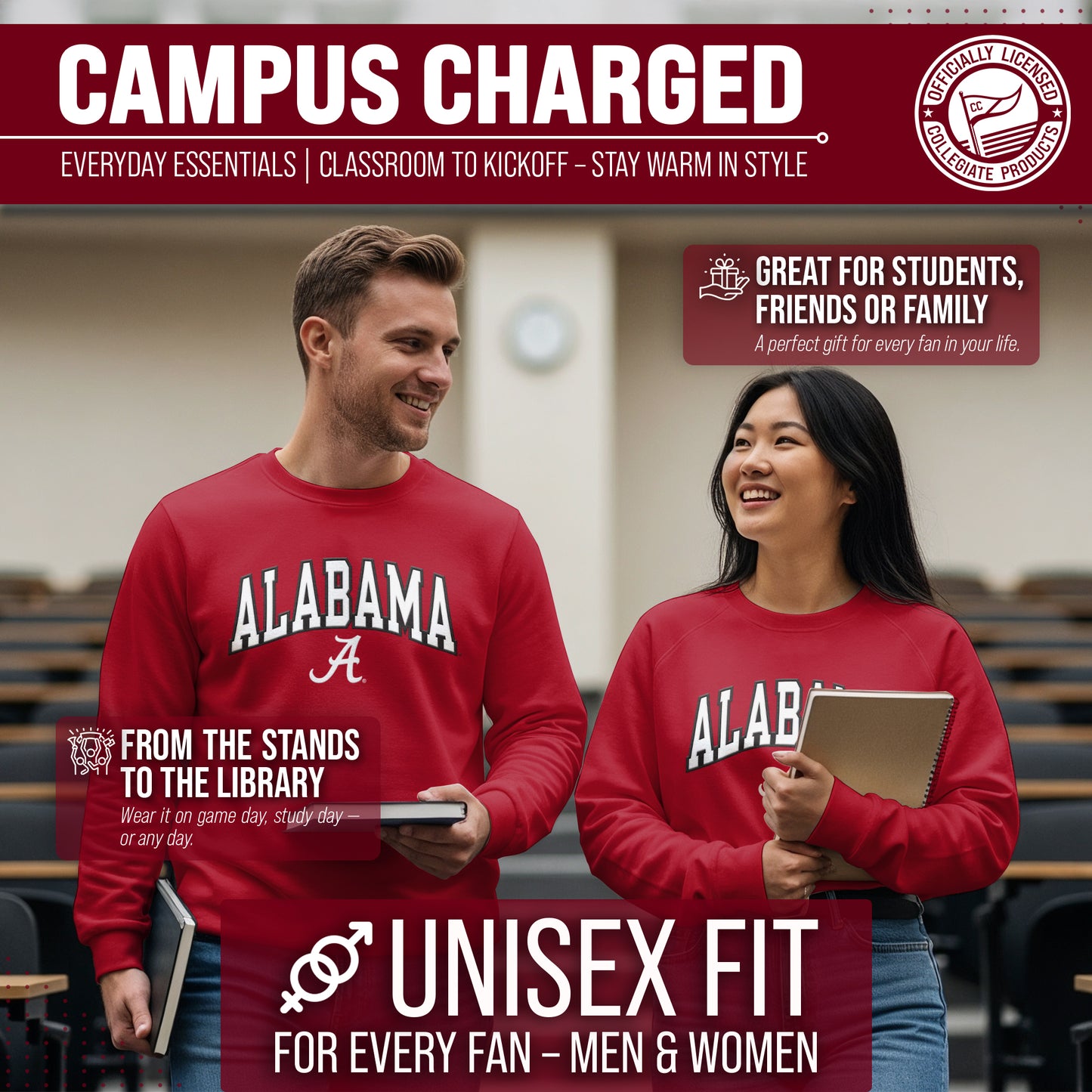 Alabama Crimson Tide Adult Tackle Twill Crewneck - Crimson