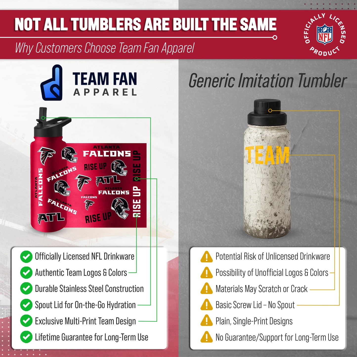 Atlanta Falcons NFL 34Oz Native Quencher Water Bottle - Red