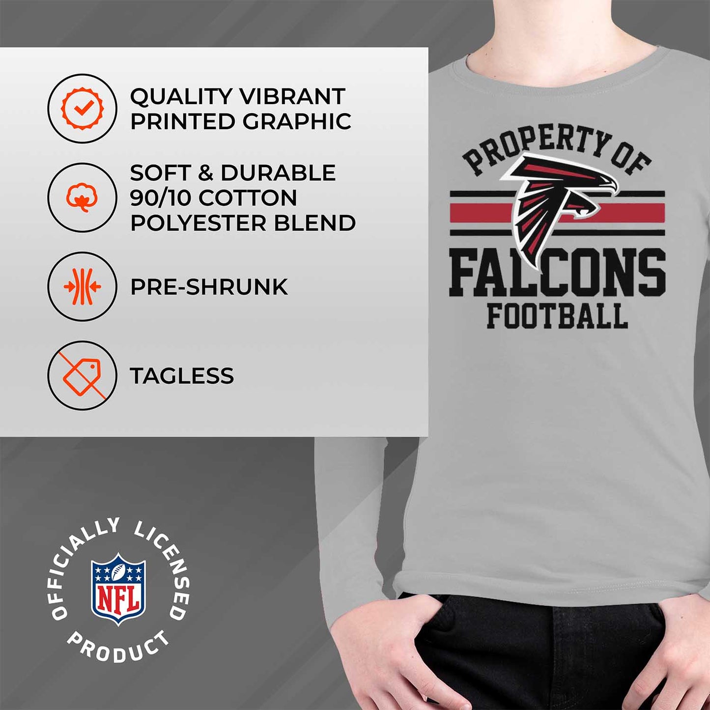 Atlanta Falcons NFL Youth Property Of Crew Sweatshirt - Sport Gray
