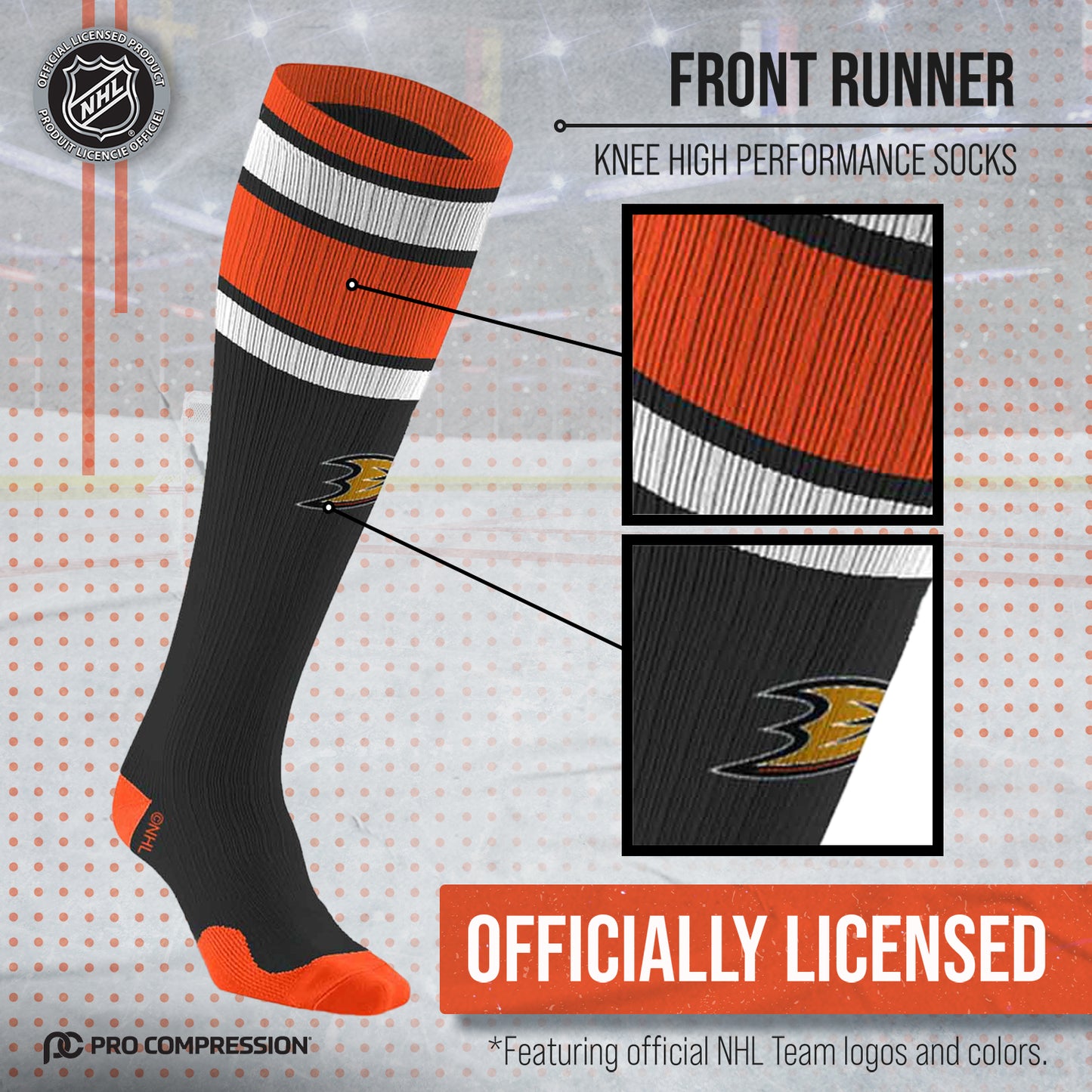 Anaheim Ducks NHL Adult Knee High-Performance Socks - Black