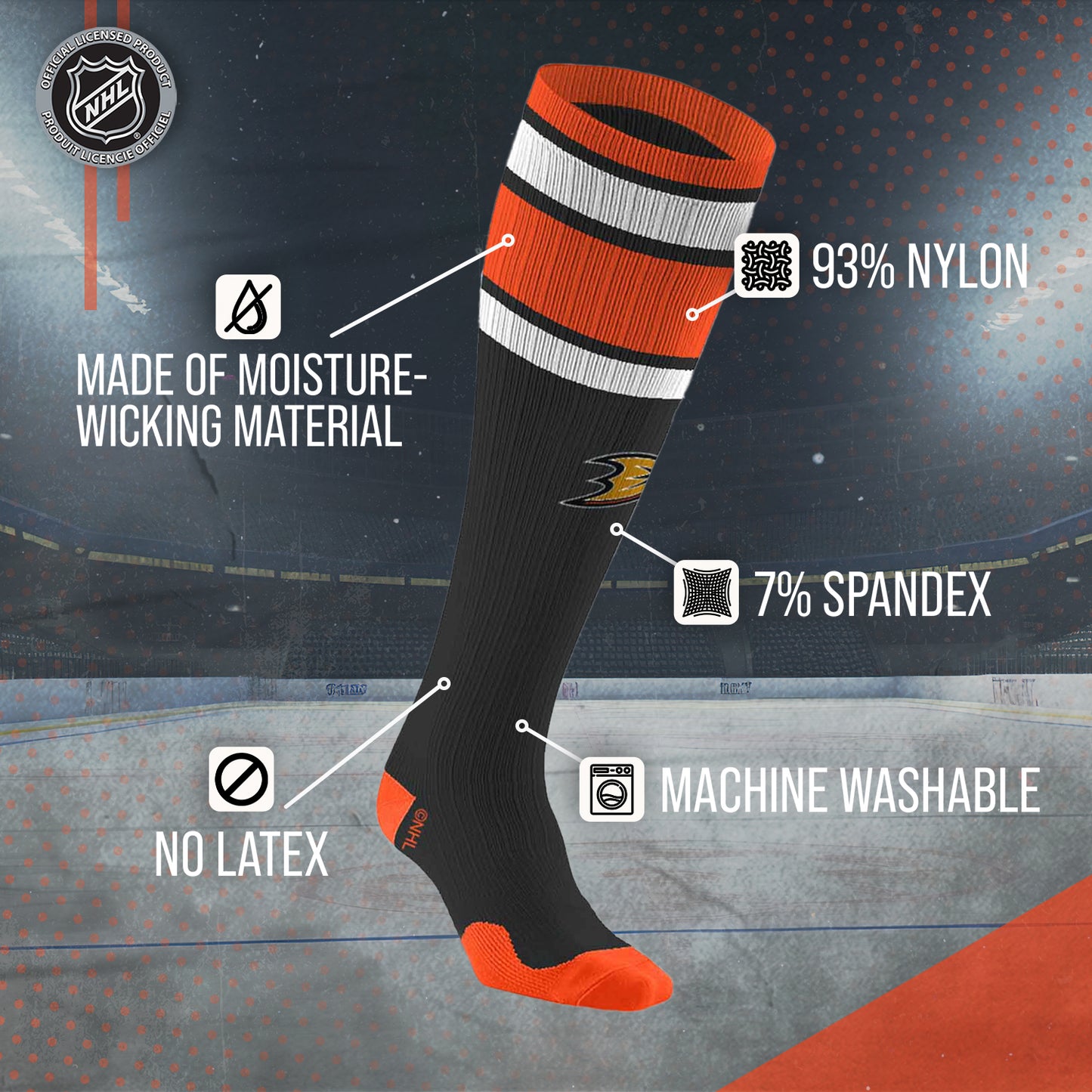 Anaheim Ducks NHL Adult Knee High-Performance Socks - Black