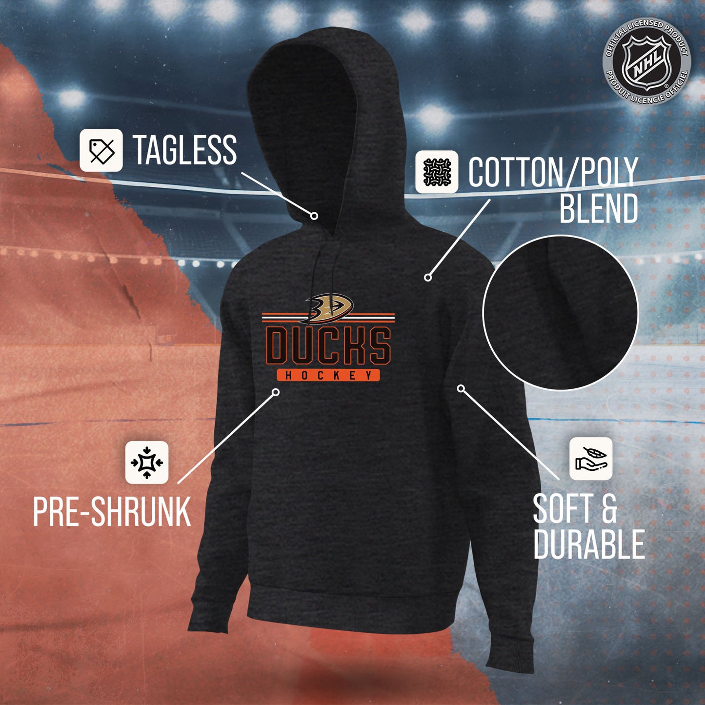 Anaheim Ducks NHL Adult Heather Charcoal True Fan Hooded Sweatshirt Unisex - Charcoal