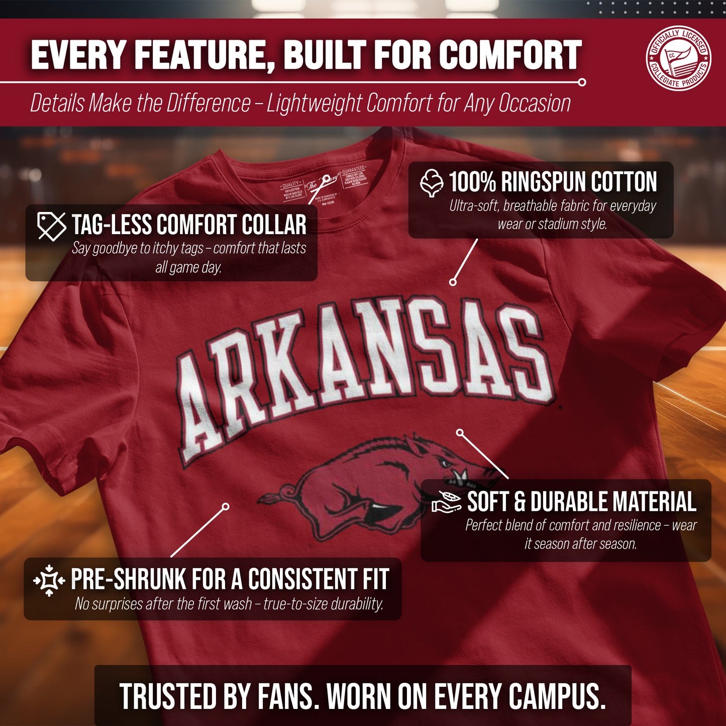 Arkansas Razorbacks NCAA Adult Gameday Cotton T-Shirt - Cardinal