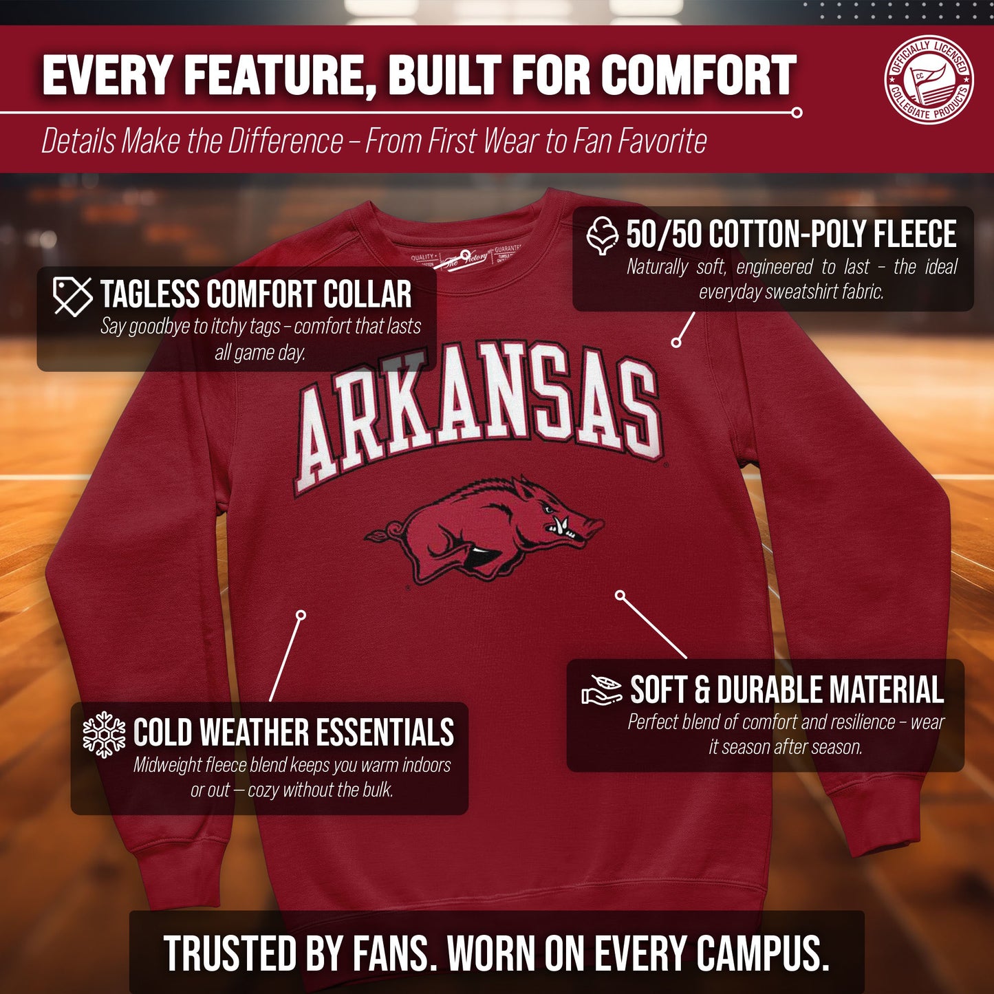 Arkansas Razorbacks Adult Arch & Logo Soft Style Gameday Crewneck Sweatshirt - Cardinal