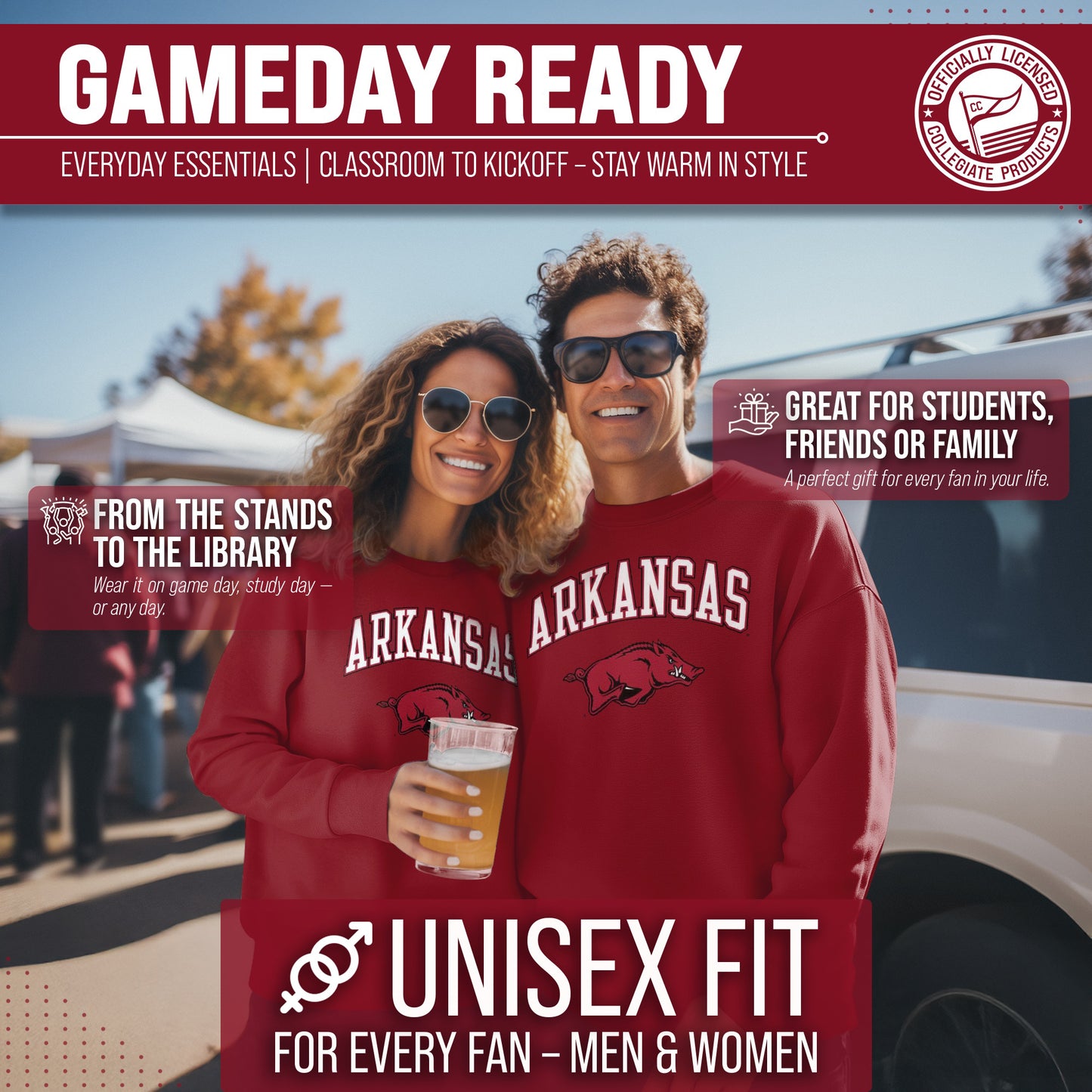 Arkansas Razorbacks Adult Arch & Logo Soft Style Gameday Crewneck Sweatshirt - Cardinal
