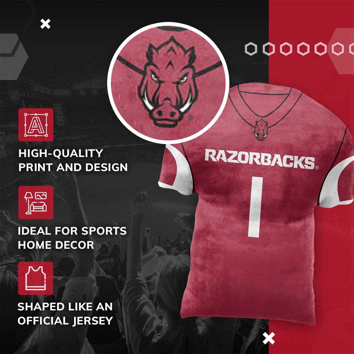 Arkansas Razorbacks NCAA Jersey Cloud Pillow - Cardinal