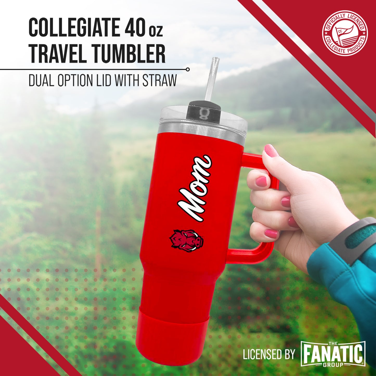 Arkansas Razorbacks Collegiate 40oz Stainless Steel Travel Tumbler with Handle for Mom - Cardinal