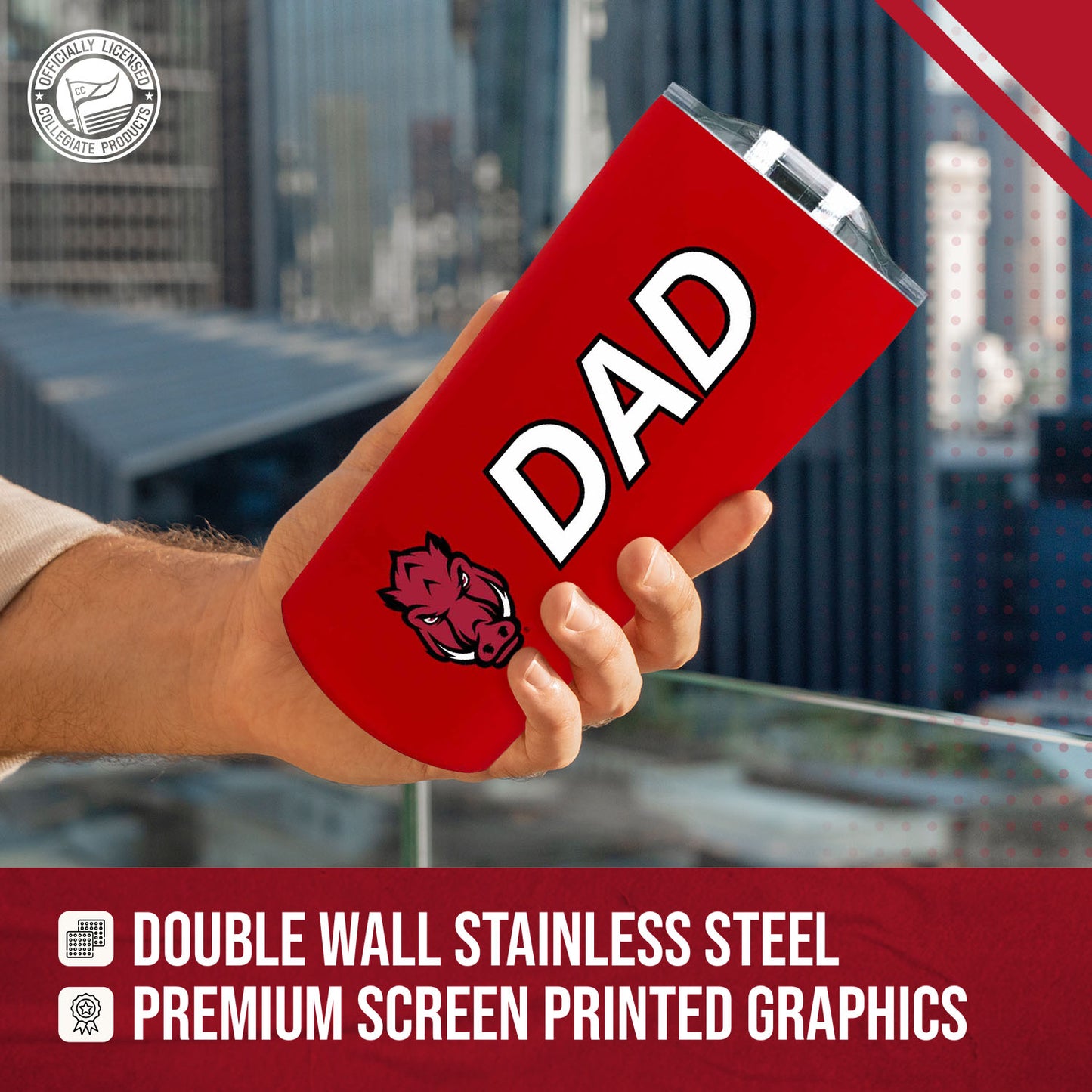 Arkansas Razorbacks NCAA Stainless Steel Travel Tumbler for Dad - Cardinal