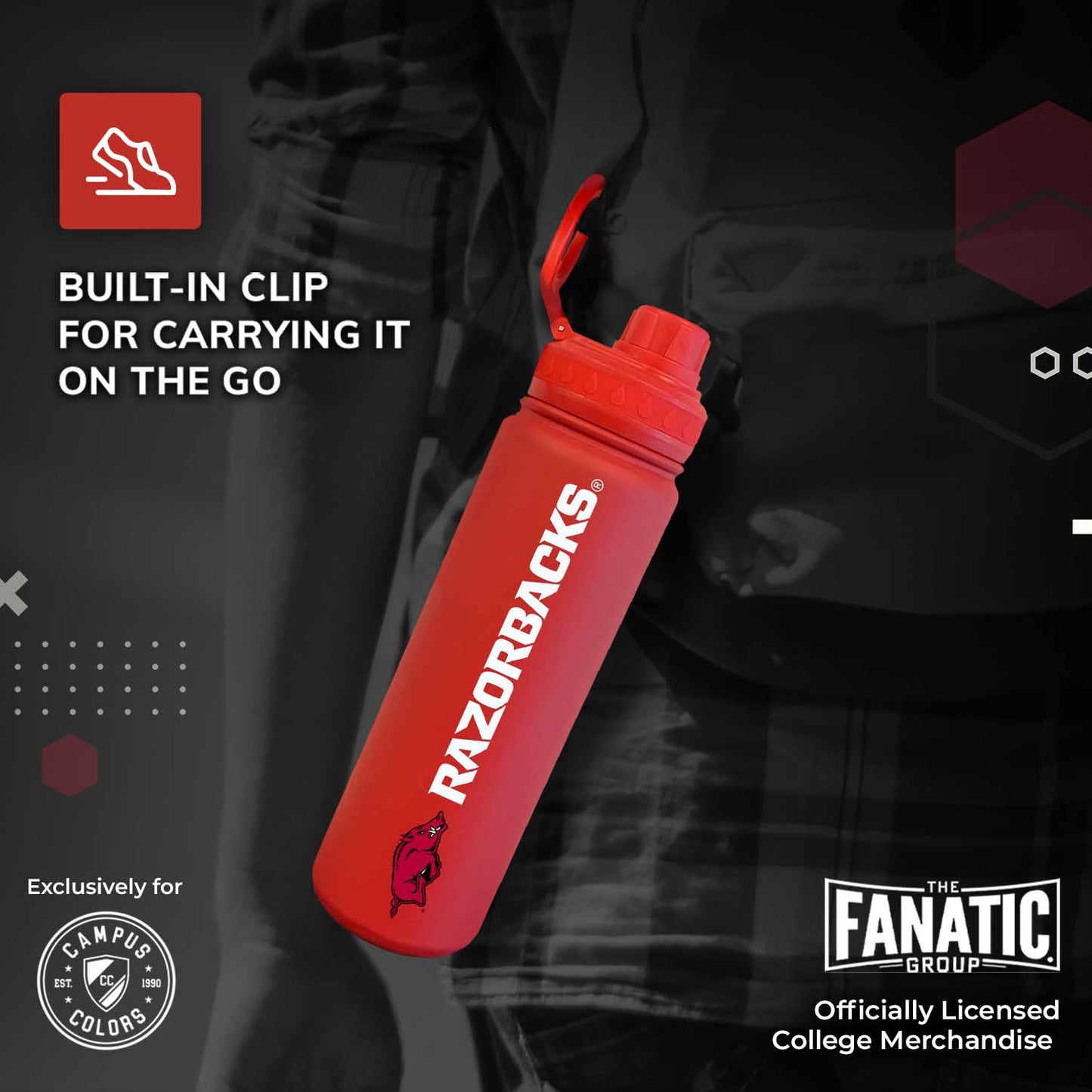 Arkansas Razorbacks NCAA Stainless Steel Water Bottle - Cardinal