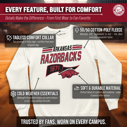 Arkansas Razorbacks NCAA Adult Unisex Varsity Club Pennant Crewneck Fleece Sweatshirt - Off White