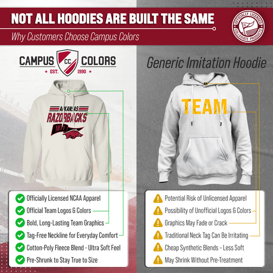 Arkansas Razorbacks NCAA Adult Unisex Varsity Club Pennant Hooded Fleece Sweatshirt - Off White