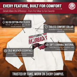 Arkansas Razorbacks NCAA Adult Unisex Varsity Club Pennant Hooded Fleece Sweatshirt - Off White