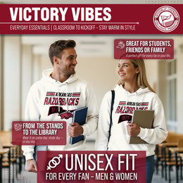 Arkansas Razorbacks NCAA Adult Unisex Varsity Club Pennant Hooded Fleece Sweatshirt - Off White