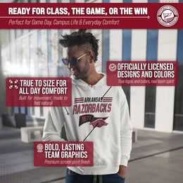 Arkansas Razorbacks NCAA Adult Unisex Varsity Club Pennant Hooded Fleece Sweatshirt - Off White