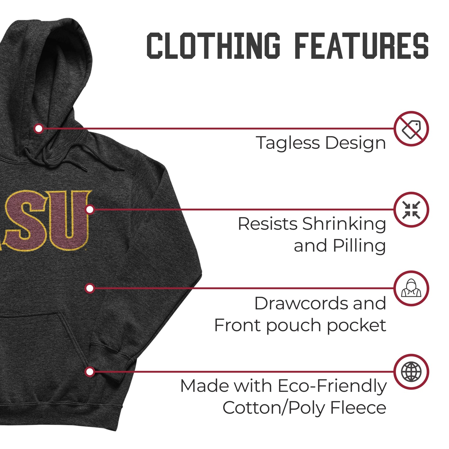 Arizona State Sun Devils NCAA Adult Cotton Blend Charcoal Hooded Sweatshirt - Charcoal