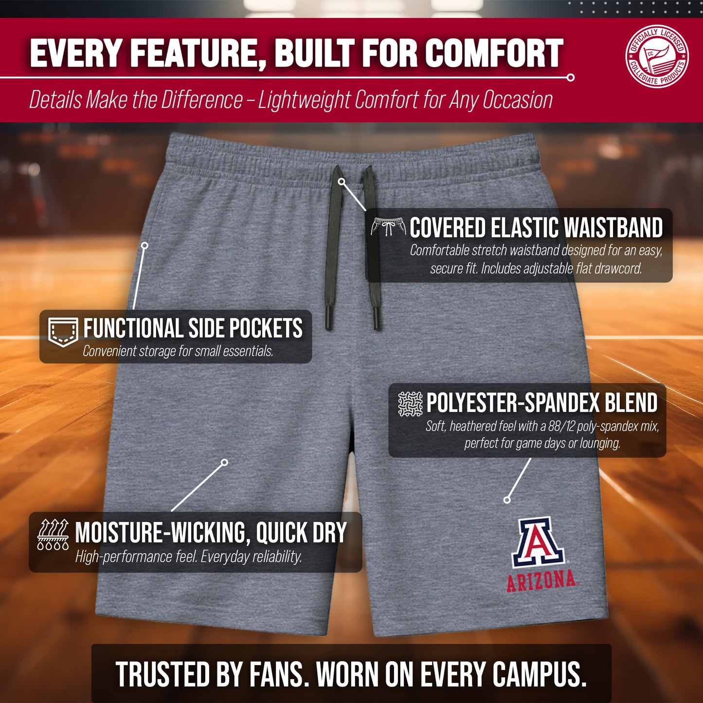 Arizona Wildcats NCAA Men’s University Athletic Performance Shorts - Navy Heather