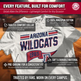 Arizona Wildcats NCAA Adult Unisex Varsity Club Pennant T-Shirt Tag-Less - Off White