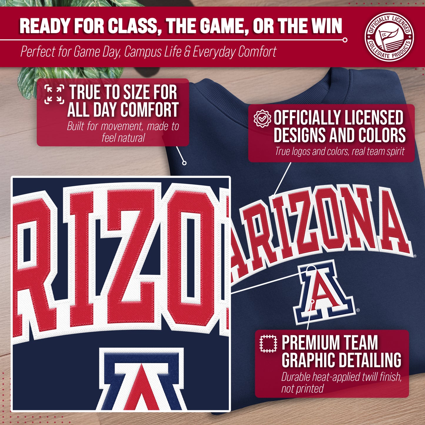 Arizona Wildcats NCAA Adult Tackle Twill Crewneck Sweatshirt - Navy