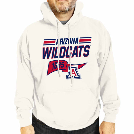 Arizona Wildcats NCAA Adult Unisex Varsity Club Pennant Hooded Fleece Sweatshirt - Off White