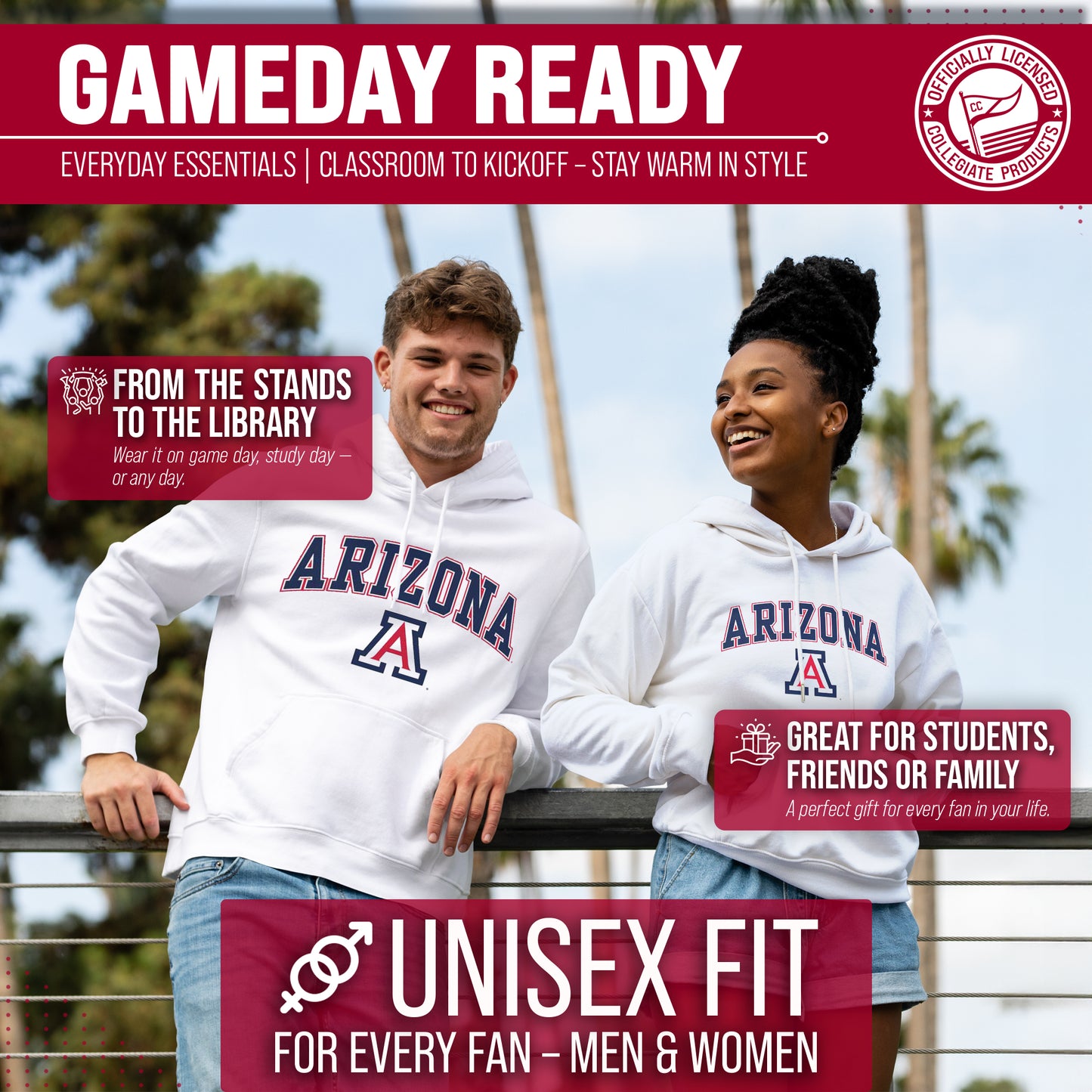 Arizona Wildcats Adult Arch & Logo Soft Style Gameday Hooded Sweatshirt - White