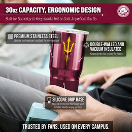 Arizona State Sun Devils NCAA University 30oz Stainless Steel Vacuum Insulated Game Day Tumbler with Silicone Grip - Maroon
