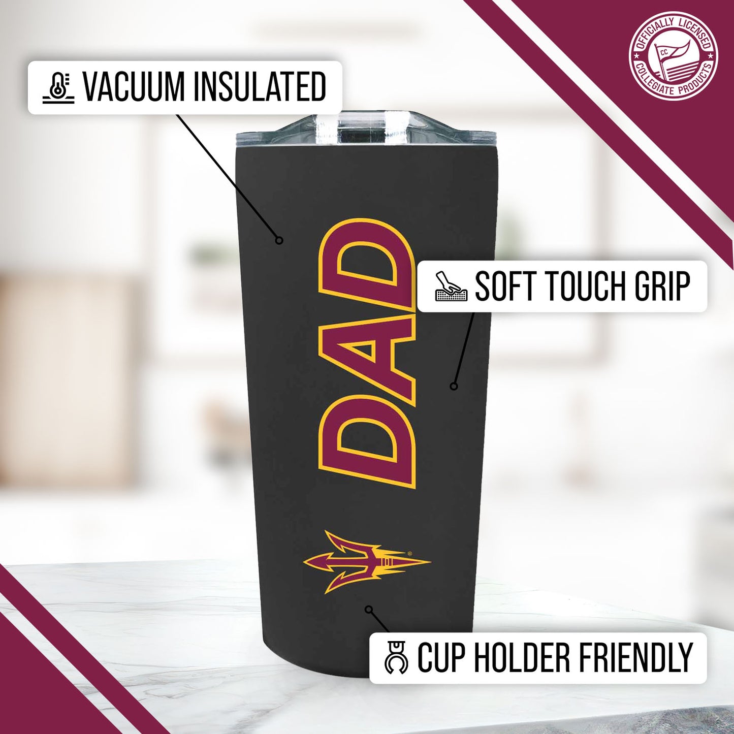 Arizona State Sun Devils NCAA Stainless Steel Travel Tumbler for Dad - Black