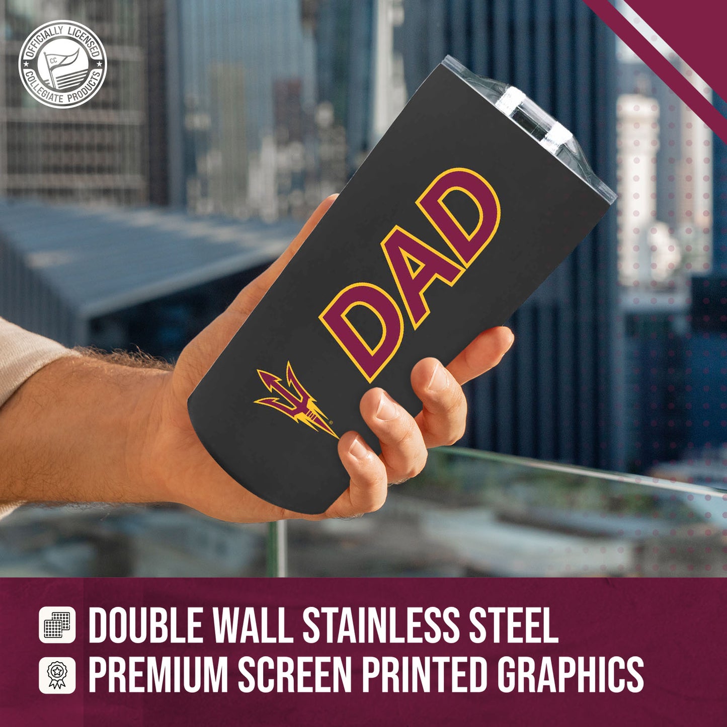 Arizona State Sun Devils NCAA Stainless Steel Travel Tumbler for Dad - Black