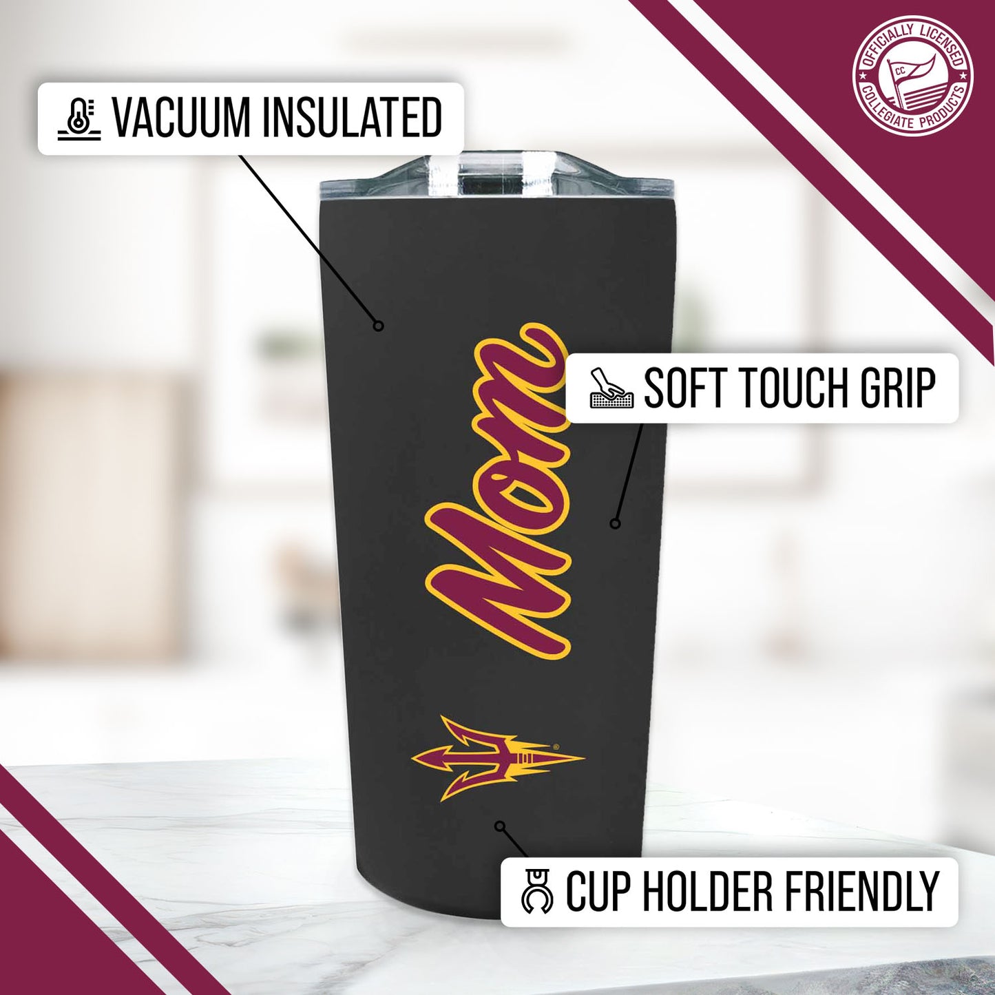 Arizona State Sun Devils NCAA Stainless Steel Travel Tumbler for Mom - Black