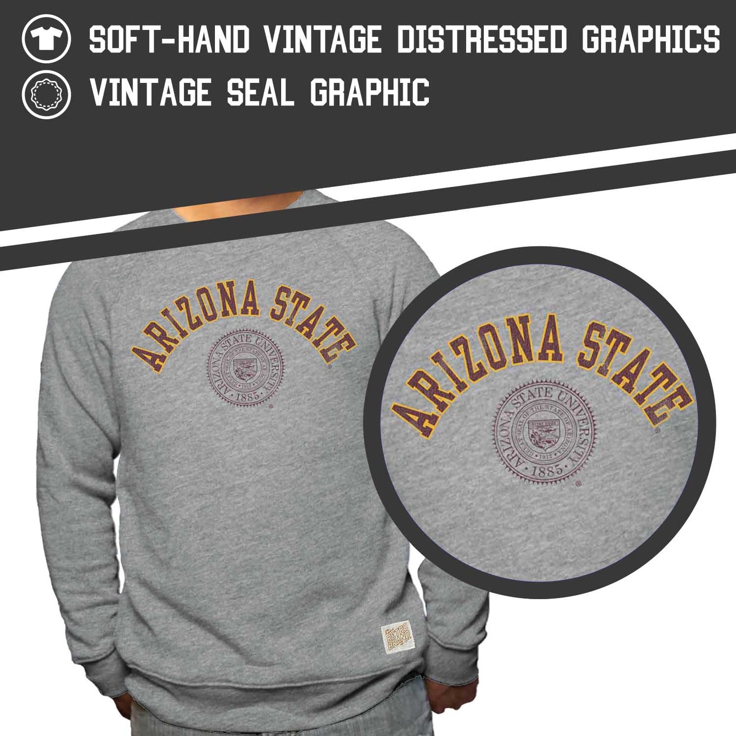 Arizona State Sun Devils College Gray University Seal Crewneck Sweatshirt - Gray