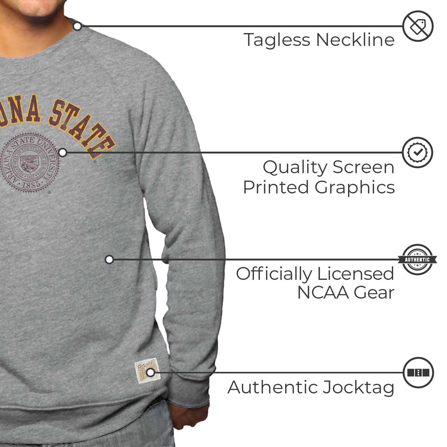 Arizona State Sun Devils College Gray University Seal Crewneck Sweatshirt - Gray