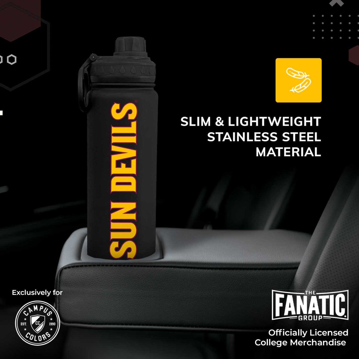 Arizona State Sun Devils NCAA Stainless Steel Water Bottle - Black