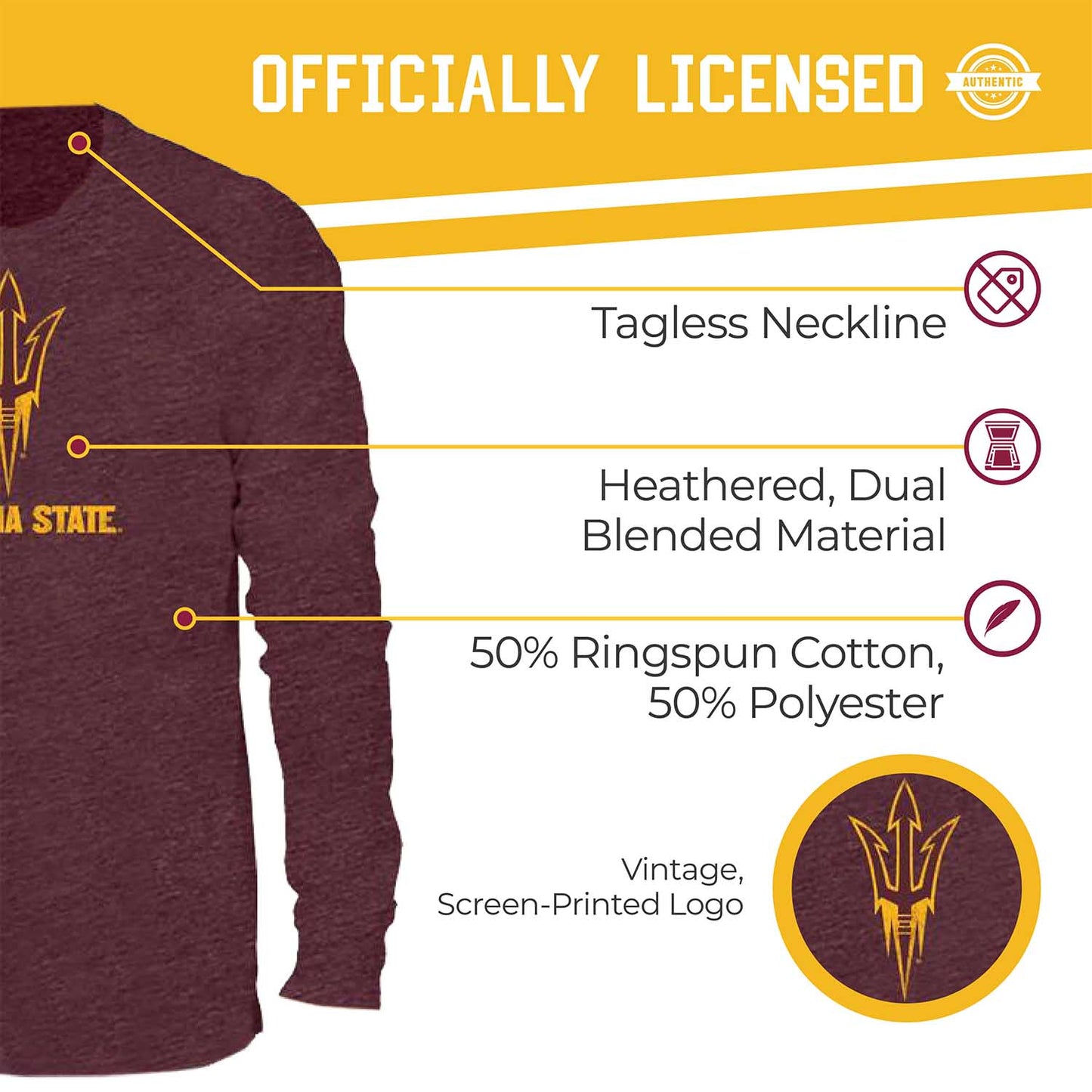 Arizona State Sun Devils NCAA MVP Adult Long-Sleeve Shirt - Maroon