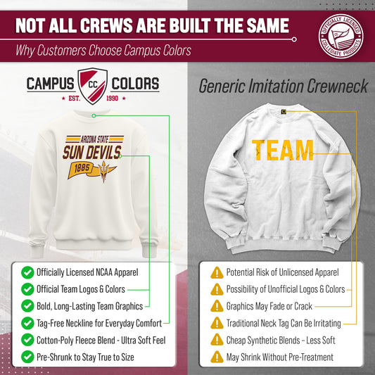 Arizona State Sun Devils NCAA Adult Unisex Varsity Club Pennant Crewneck Fleece Sweatshirt - Off White