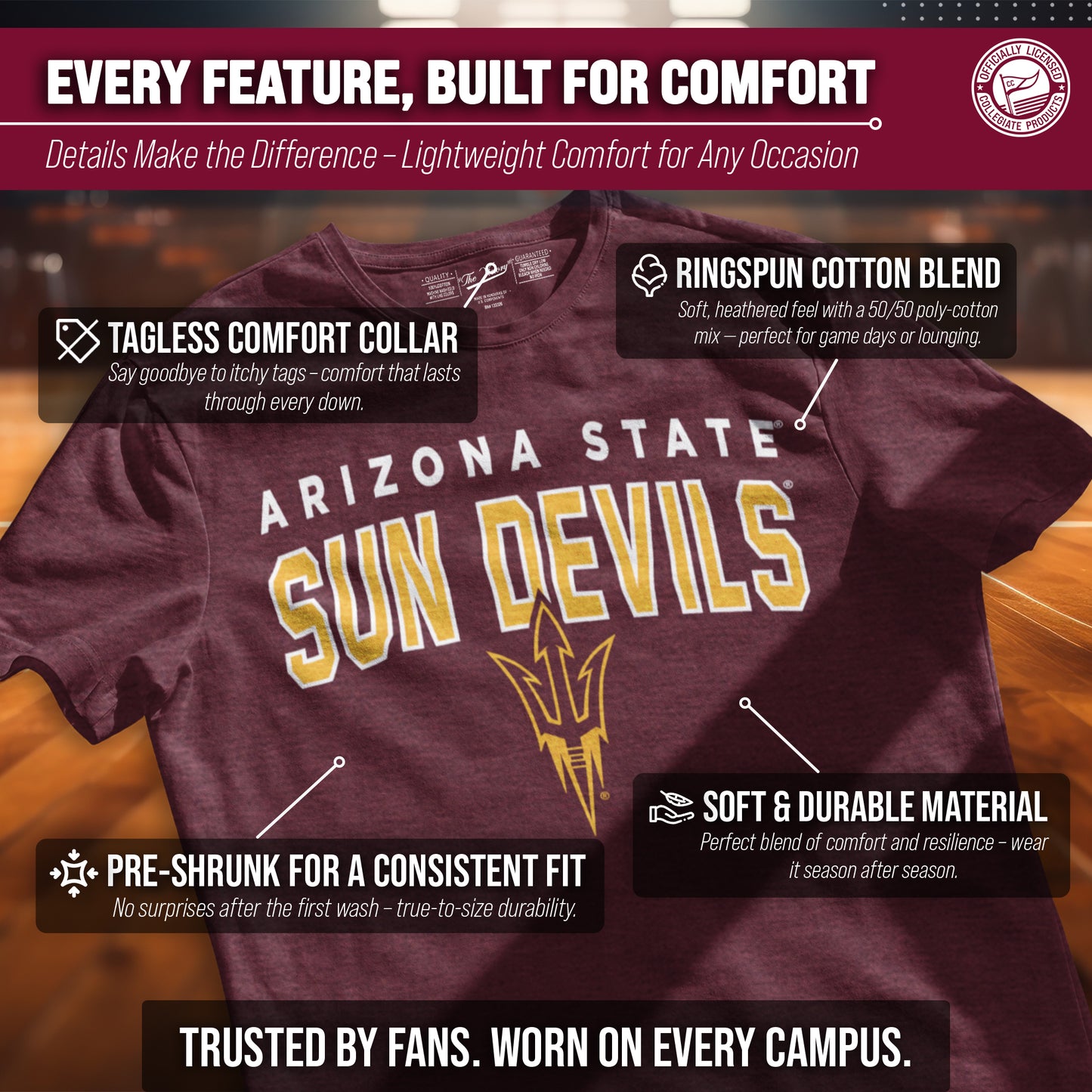 Arizona State Sun Devils NCAA Adult Unisex Starting Fresh T-Shirt - Maroon Heather