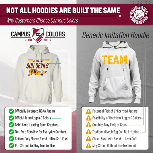 Arizona State Sun Devils NCAA Adult Unisex Varsity Club Pennant Hooded Fleece Sweatshirt - Off White
