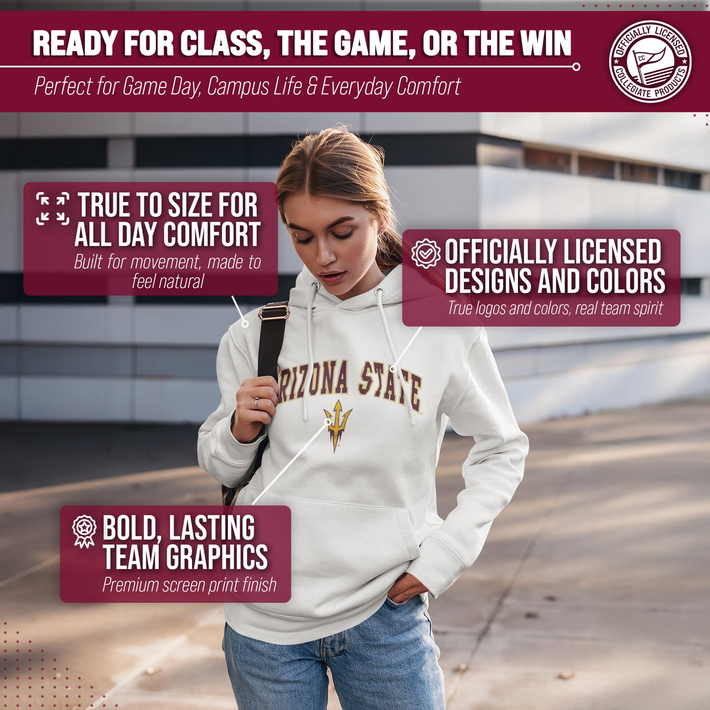 Arizona State Sun Devils Adult Arch & Logo Soft Style Gameday Hooded Sweatshirt - White