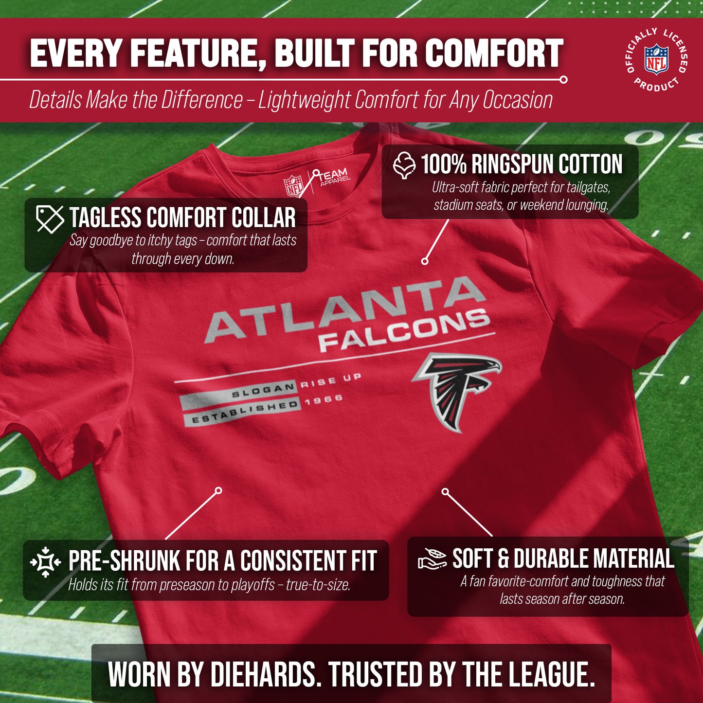 Atlanta Falcons Adult NFL Speed Stat Sheet T-Shirt - Red