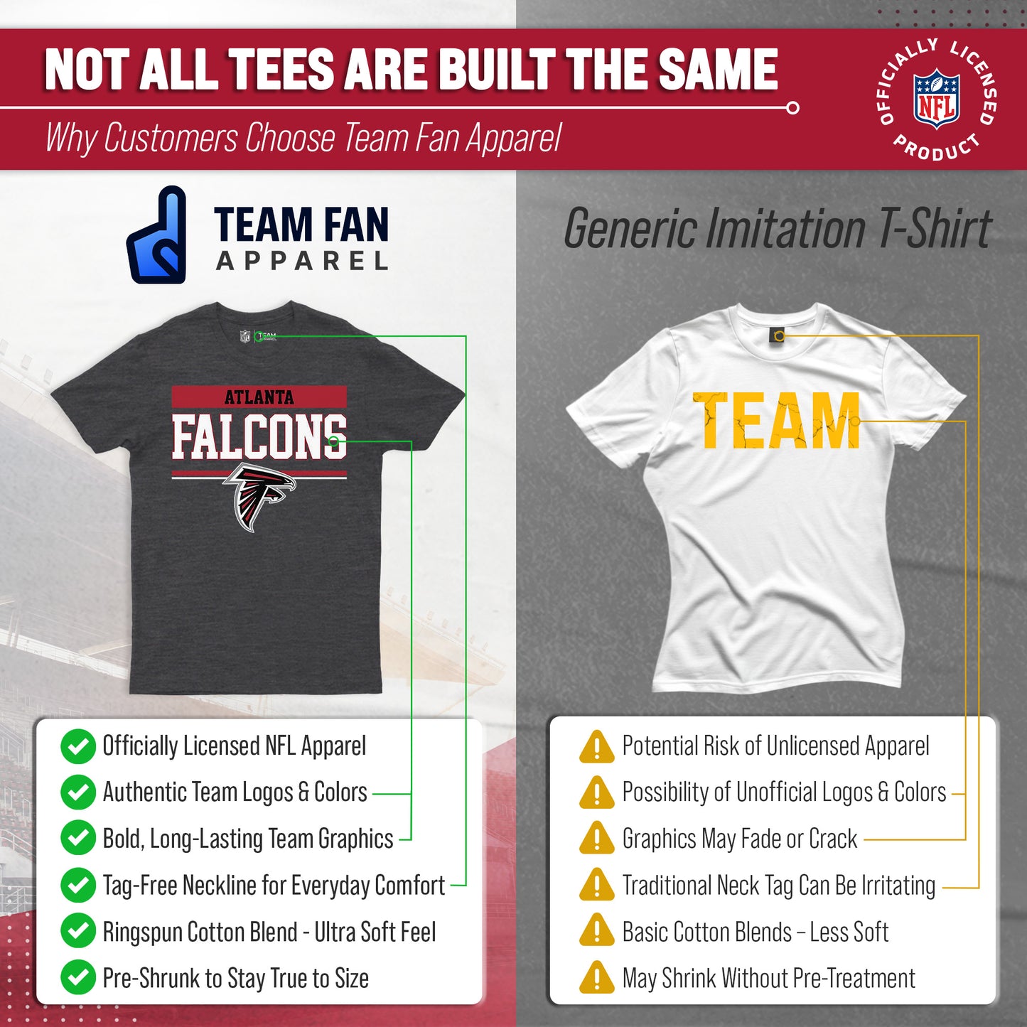 Atlanta Falcons NFL Adult Team Block Tagless T-Shirt - Charcoal
