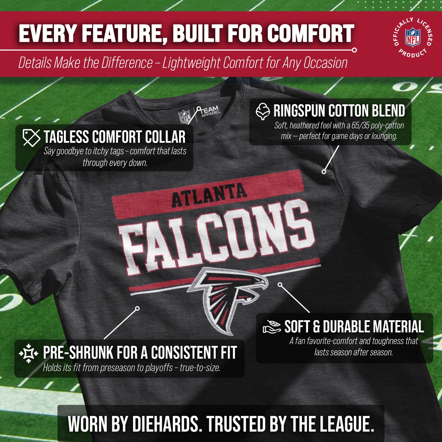 Atlanta Falcons NFL Adult Team Block Tagless T-Shirt - Charcoal