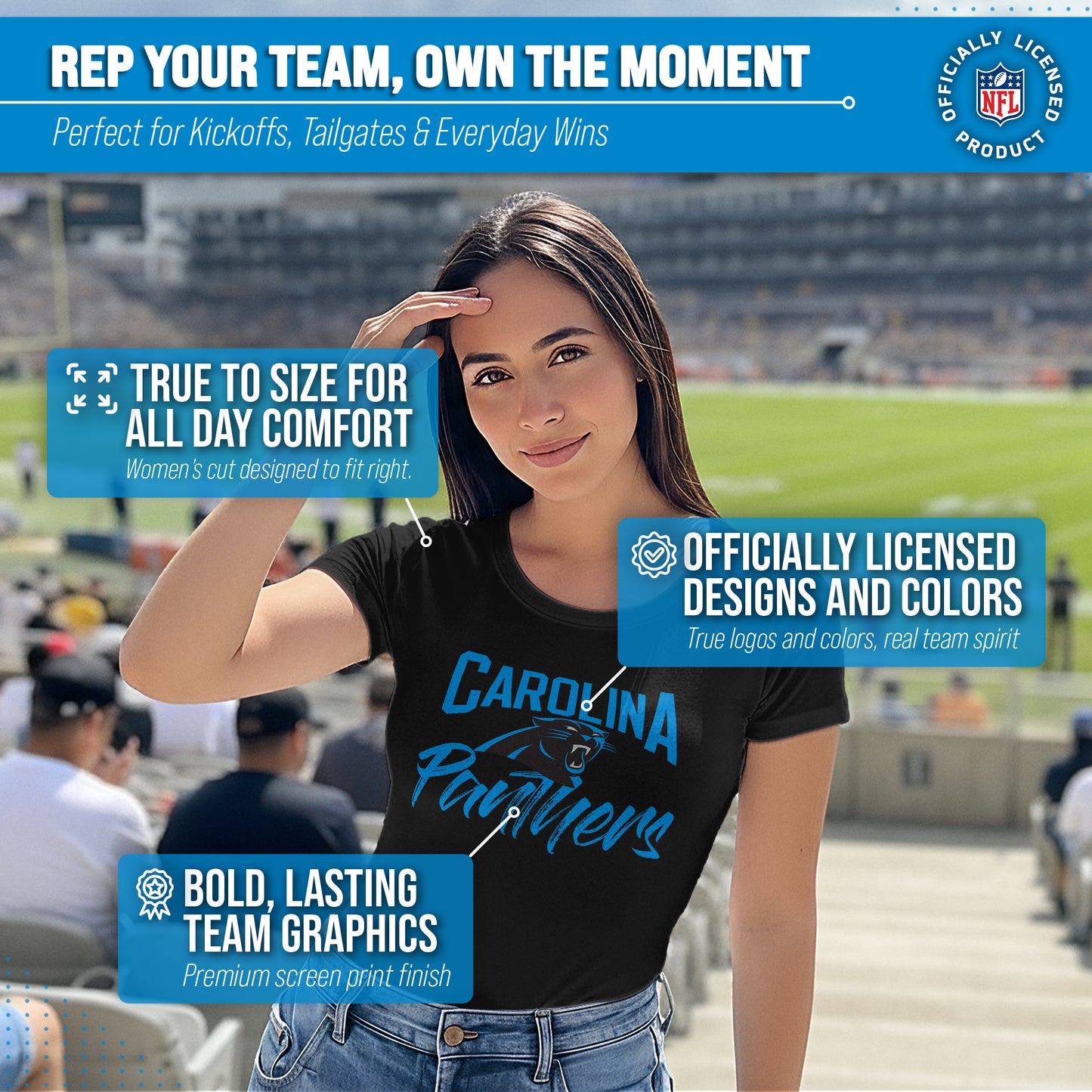 Carolina Panthers NFL Women's Paintbrush Fitted T-Shirt - Black