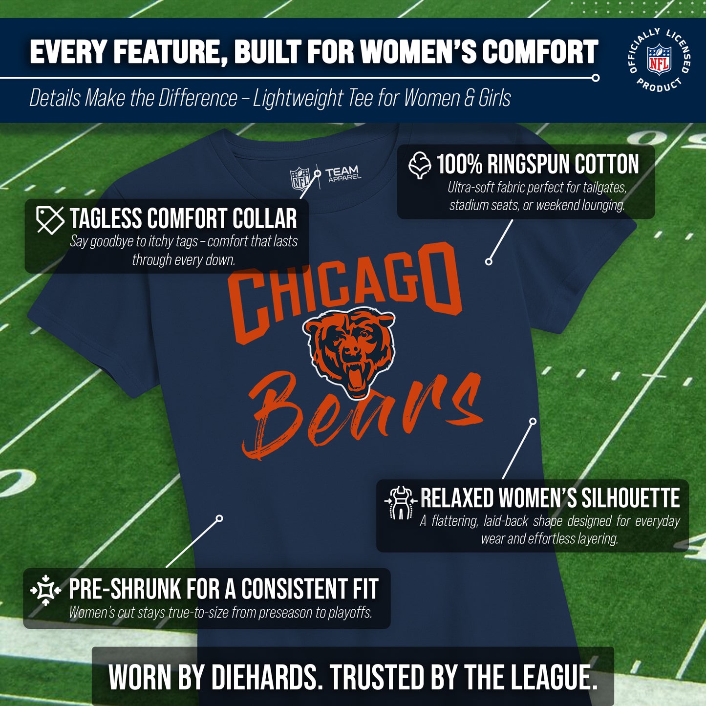 Chicago Bears NFL Women's Paintbrush Fitted T-Shirt - Navy