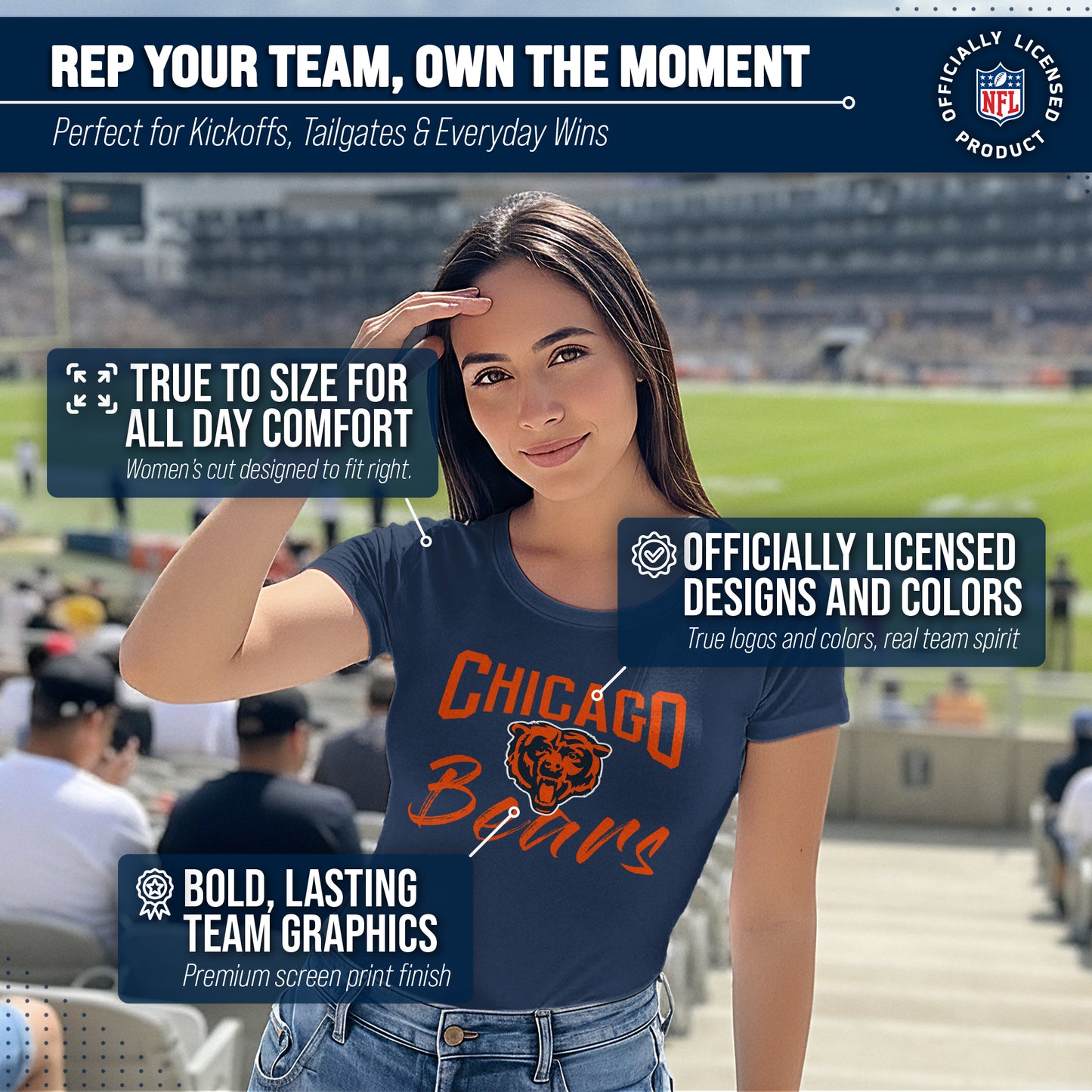 Chicago Bears NFL Women's Paintbrush Fitted T-Shirt - Navy