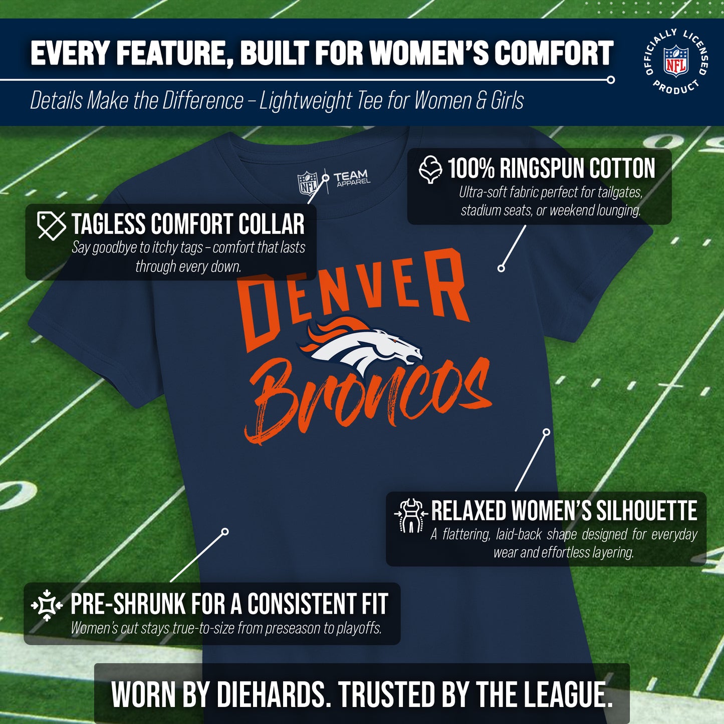 Denver Broncos NFL Women's Paintbrush Fitted T-Shirt - Navy