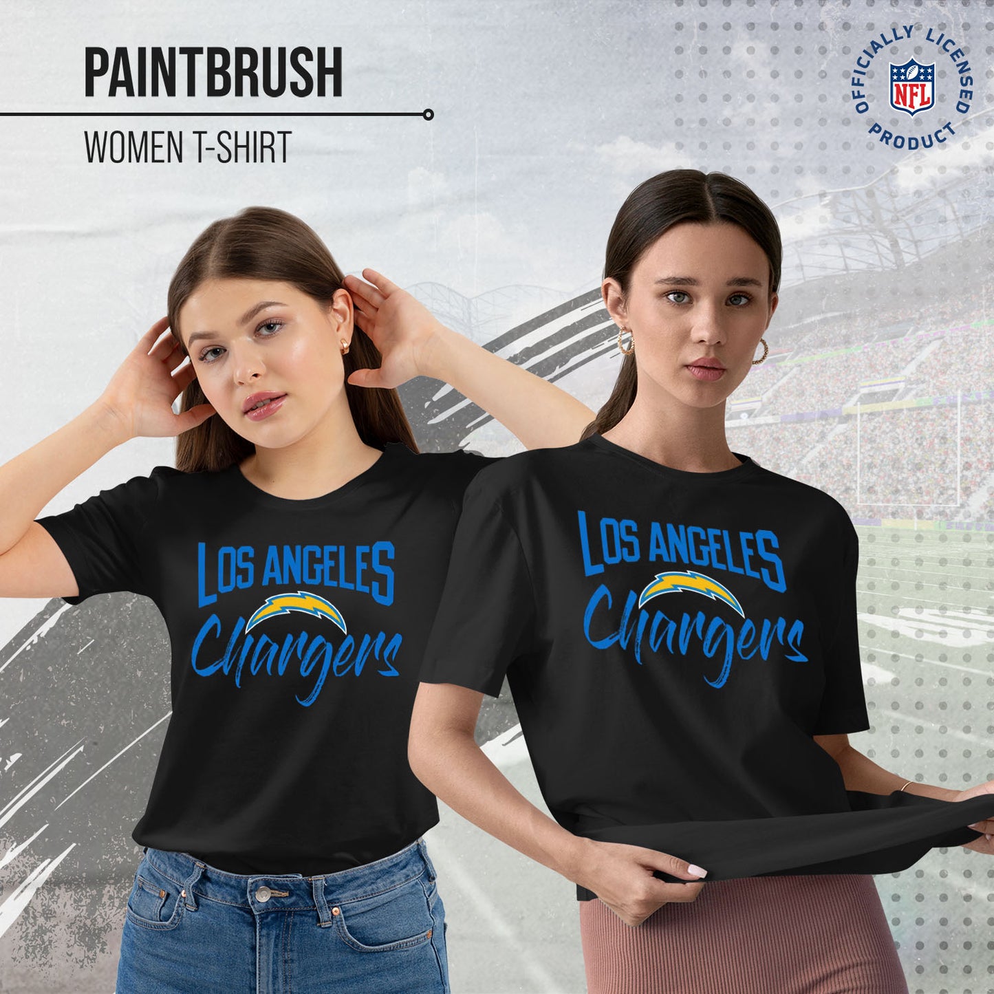 Los Angeles Chargers NFL Women's Paintbrush Fitted T-Shirt - Black