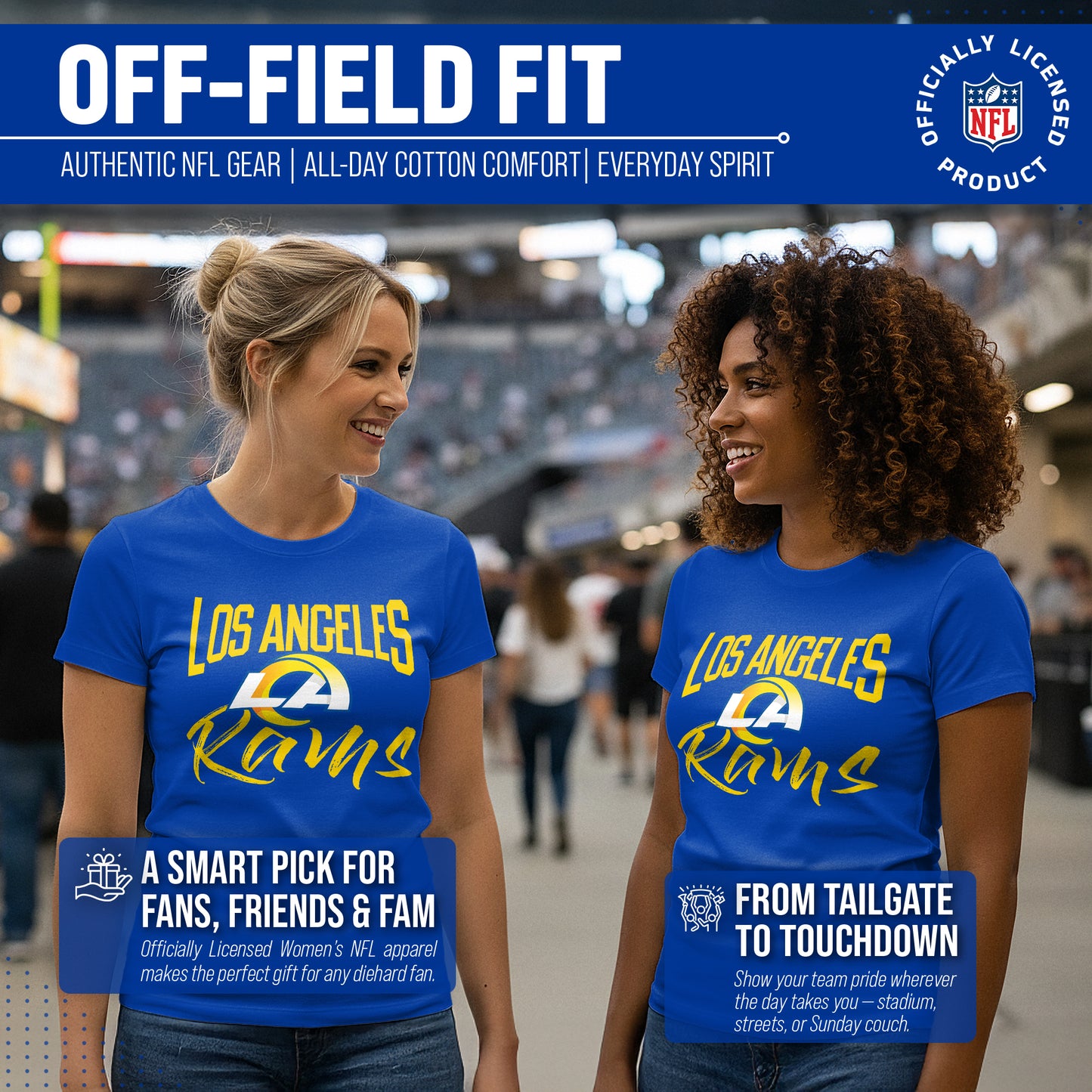 Los Angeles Rams NFL Women's Paintbrush Fitted T-Shirt - Royal