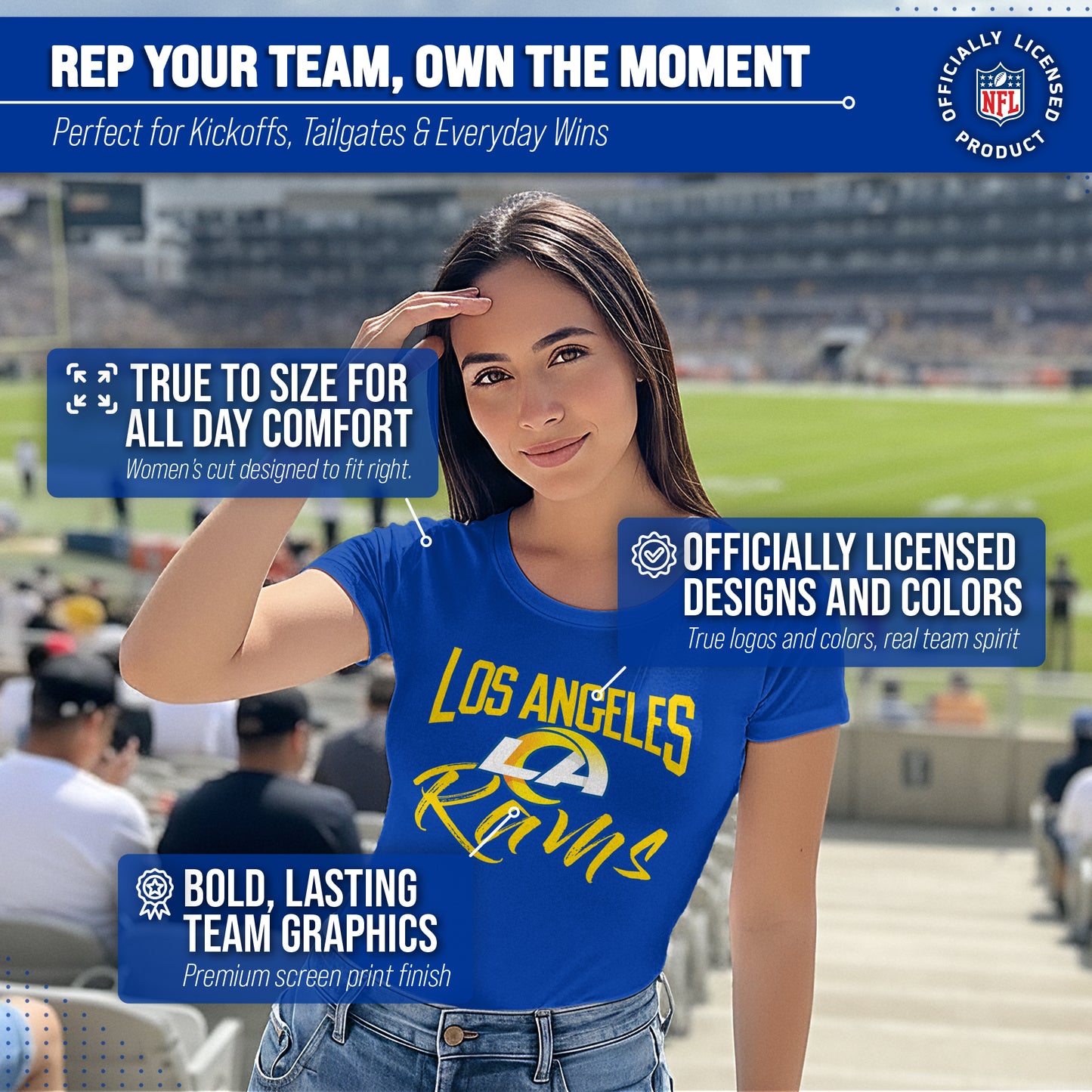 Los Angeles Rams NFL Women's Paintbrush Fitted T-Shirt - Royal