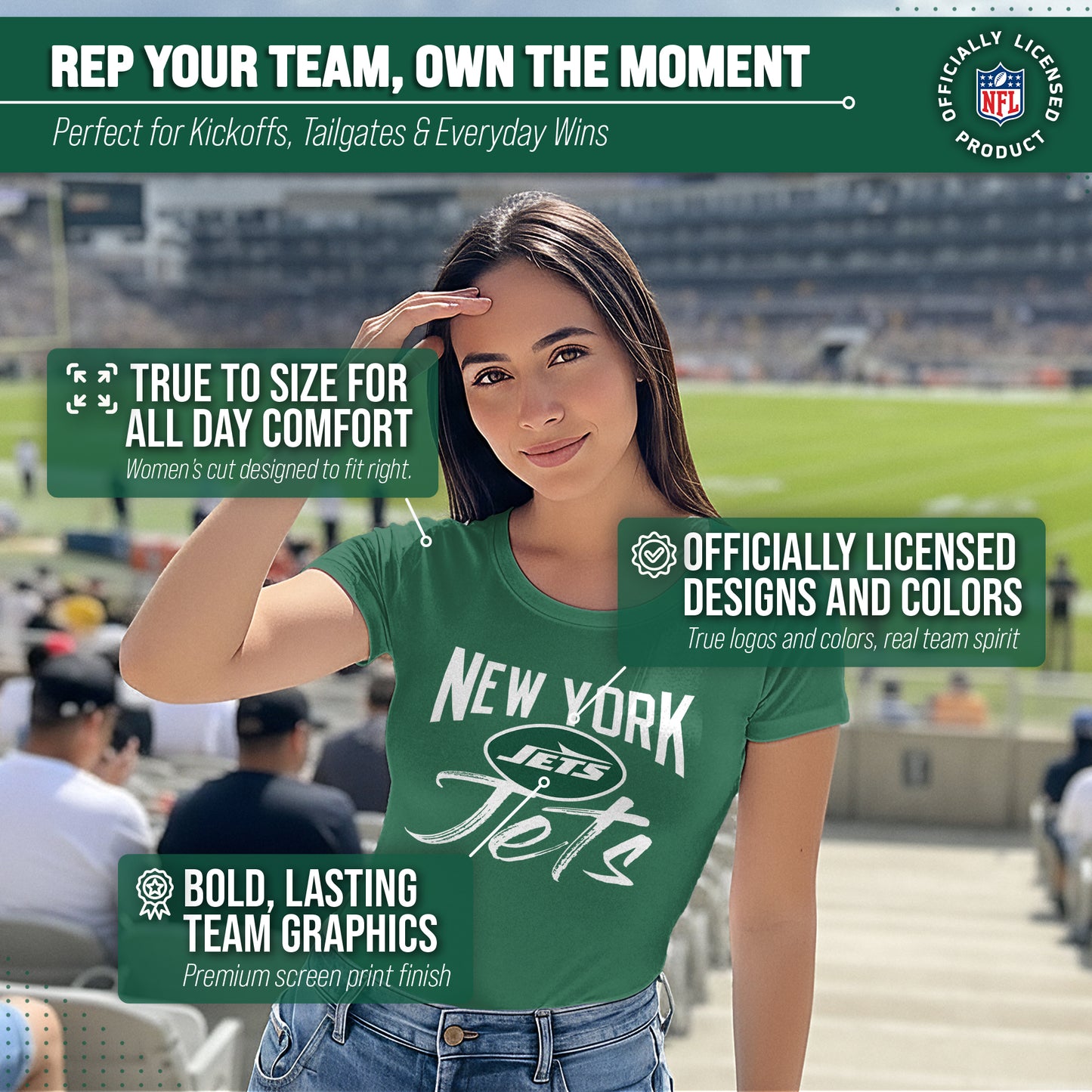New York Jets NFL Women's Paintbrush Fitted T-Shirt - Green