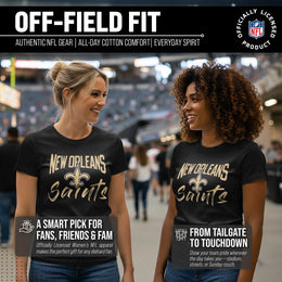 New Orleans Saints NFL Women's Paintbrush Fitted T-Shirt - Black