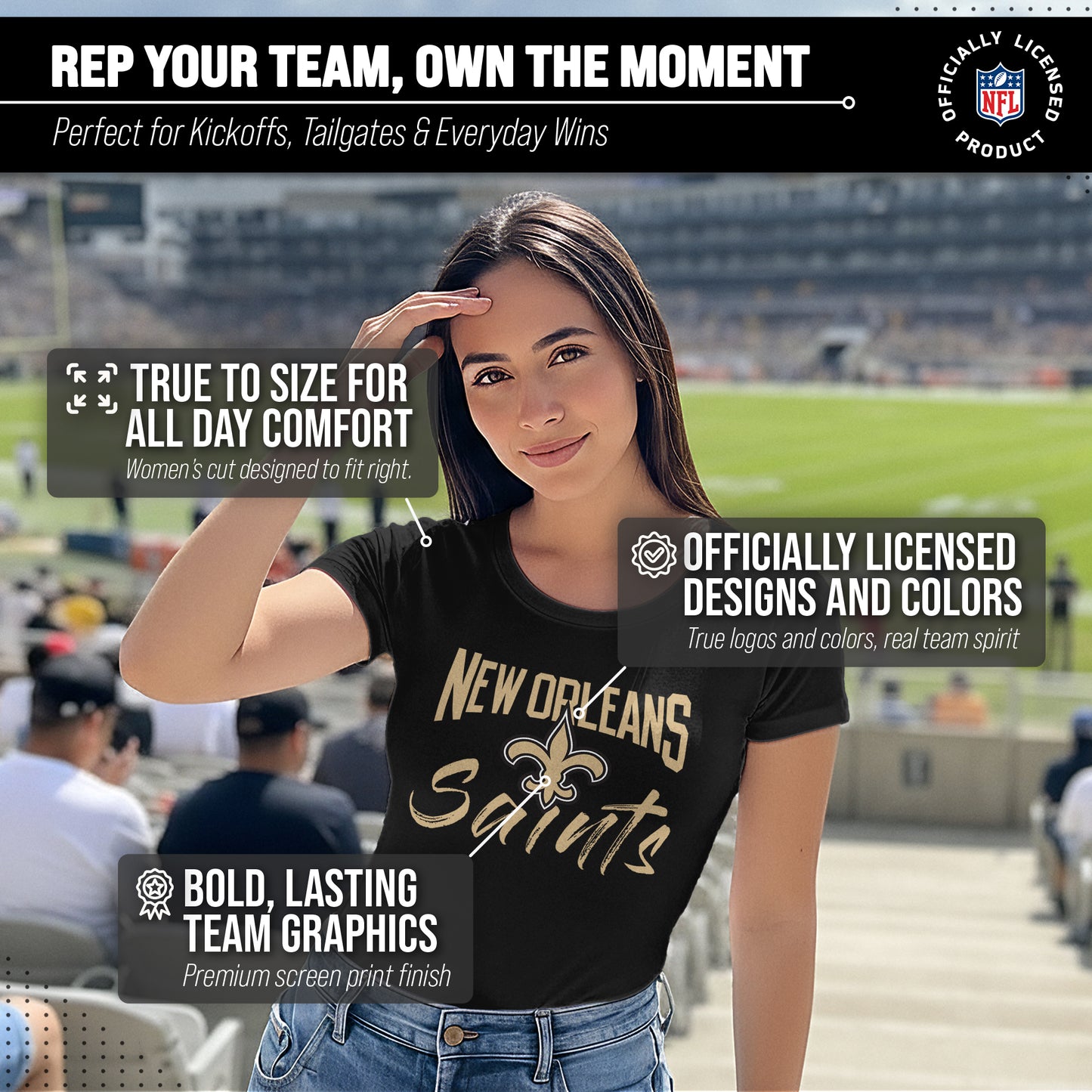 New Orleans Saints NFL Women's Paintbrush Fitted T-Shirt - Black