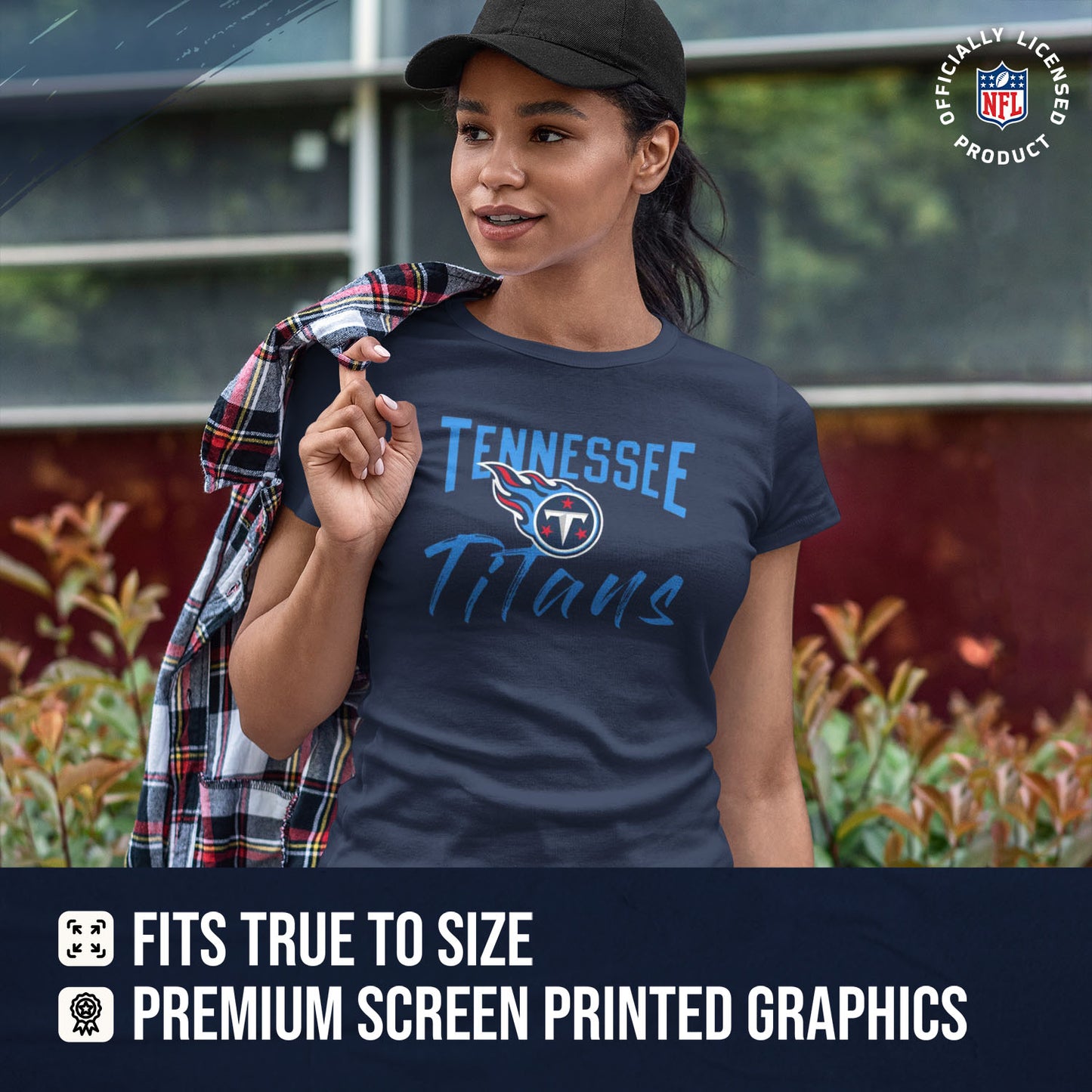 Tennessee Titans NFL Women's Paintbrush Fitted T-Shirt - Navy